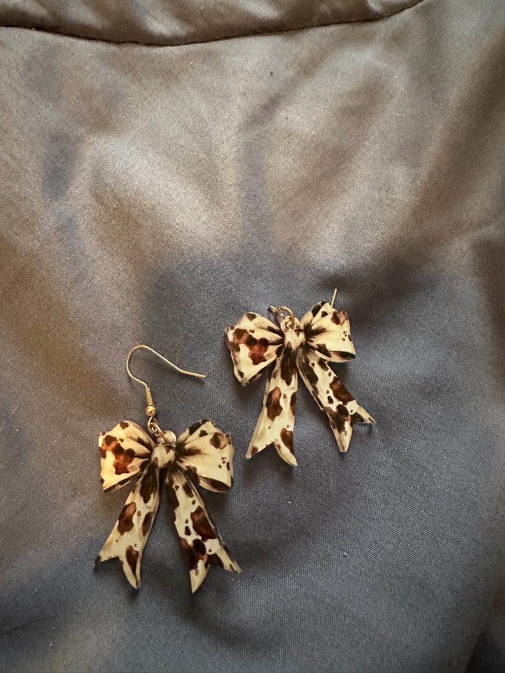 Bow Drop Earrings in Leopard Print Brown